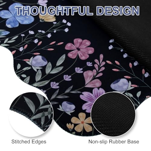L-SPOUTTO Black Floral Mouse Pad,Scalloped Desk Mat XXL Gaming Mousepad | Botanical 35.4x15.7in Large Non-Slip Rubber Base Keyboard Pad Waterproof Desktop Mat for Laptop Computer Game Home Office - color: Flowers