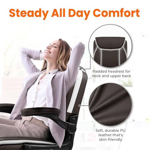 NEO CHAIR PU Leather Office Desk Chair with Adjustable Arms, Brown | Ergonomic Mid Back Computer Desk Chair Comfy with Wheels Swivel Rolling for Home Office Gaming Study - color: Brown