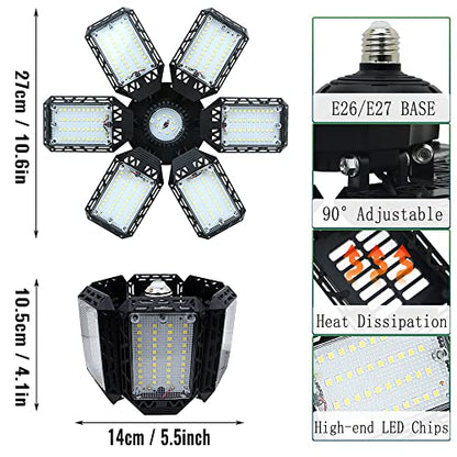 2-Pack LED Garage Lights, 160W 16000LM 6500K Garage Lights Ceiling Led Bulb with 6+1 Adjustable Panels, LED Shop Light for Basement Workshop Attic - size: 6+1 S 2pack