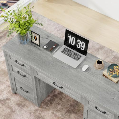 Vabches Farmhouse 61'' Executive Desk with 5 Drawers,Grey - color: Grey, size: 61" W