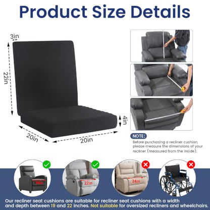 Recliner Seat Cushion, Egg Foam Creat Seat Cushion & Memory Foam Back Pad | Pressure Relief Chair Cushion for Elderly, Wheelchair, Office Chair, 20x20x4in Seat, 20x22x3in Back, Black