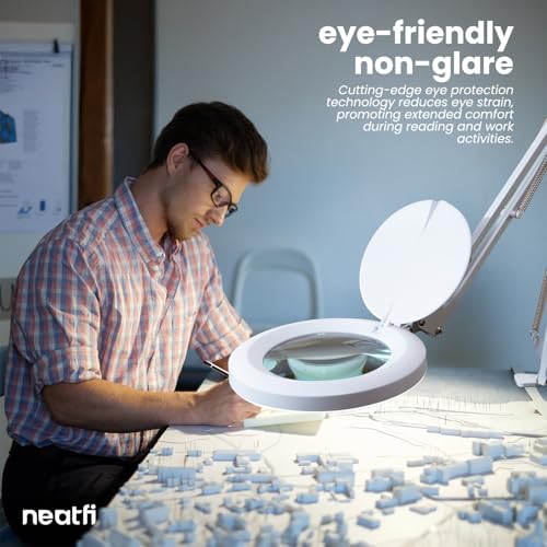 Neatfi LED Magnifying Lamp with Clamp | 2.25x Magnification | 120 SMD LEDs | 1,200 Lumens | 12W | Adjustable Color Temperature Desk Lamp Magnifier (White-3, 5-Diopter) - color: White-3, size: 5-Diopter