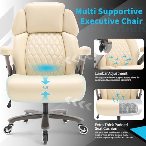 Big and Tall Office Chair 700lbs, Ergonomic High Back Computer Desk Chair | Adjustable Headrest&Lumbar Support, 3D Flip Arms, Large Wheels, Heavy Duty Metal Base, Thick Padded Wide Seat Executive Chair - color: Beige