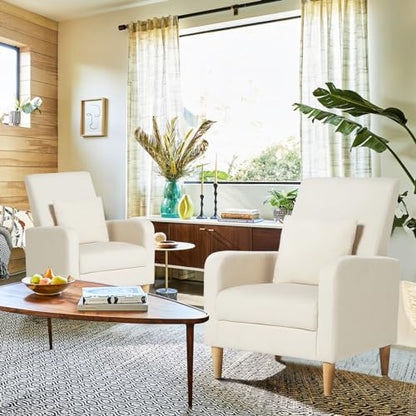 COLAMY Upholstered Sherpa Accent Living Room Chairs Set of 2, Fabric Arm Chair Reading Side Chair, Single Sofa with Back Pillow and Wood Legs,Cream - color: Cream, size: Set of 2
