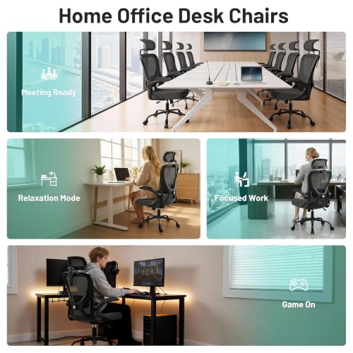 AreShark Office Chair - Ergonomic Desk Chair Breathable Mesh Chair with 2D Headrest & Adjustable Lumbar Support - Executive High Back Rolling Swivel Computer Gaming Chair with Wheels Flip-up Armrests - color: Dark Gray/Black