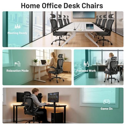 AreShark Office Chair - Ergonomic Desk Chair Breathable Mesh Chair with 2D Headrest & Adjustable Lumbar Support - Executive High Back Rolling Swivel Computer Gaming Chair with Wheels Flip-up Armrests - color: Dark Gray/Black