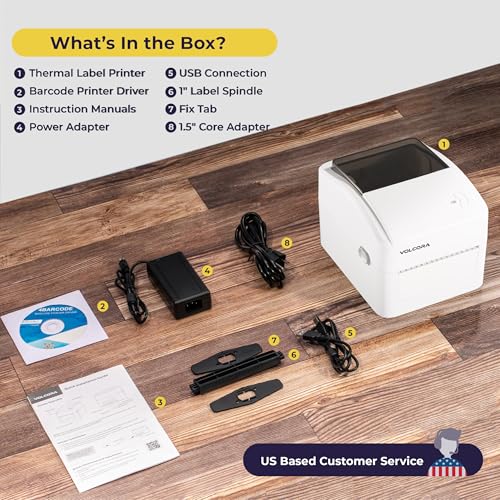 Volcora Thermal Label Printer with Ethernet/USB - Desktop 4x6 Shipping Label Printer, Compatible with Windows, Linux, Mac - Ideal for Small Business, Inkless Printer for Shipping Packages (White)