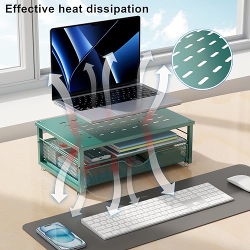 Computer Monitor Stand Riser with Drawer - color: Dark Green