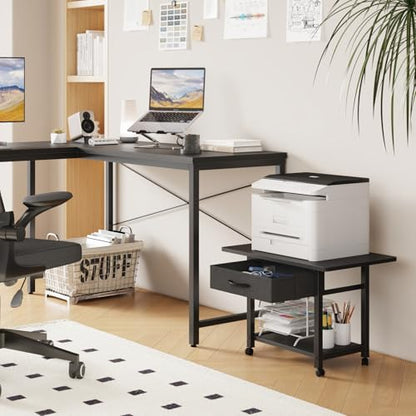 YAOHUOO 22"x15" Large Printer Stand with Drawer, 2-Tier Rolling Table Cart - color: Black, size: 2-Tier