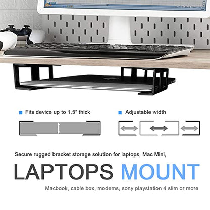 IFCASE Under Desk Laptop Mount, Metal Under Desk Shelf Holder for Laptop, Mac mini, MacBook, Keyboard with Anti-Scratch Silicone (Black) - color: Black