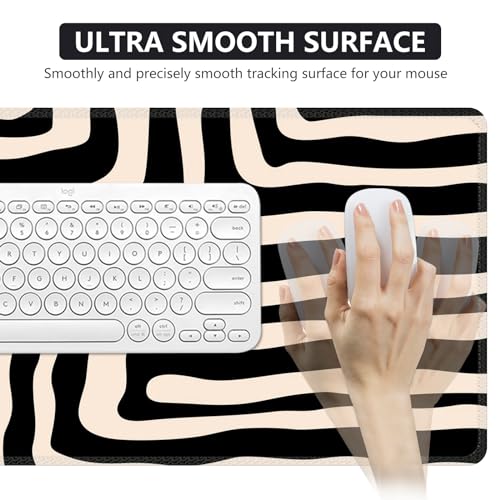 iCasso Gaming Mouse Pad (35.4x15.7 in), Keyboard Mouse Mat for Work, Curve | Large Stable Rubber Base Mousepad with Stitched Edges, Game, Office, Home - color: Curve