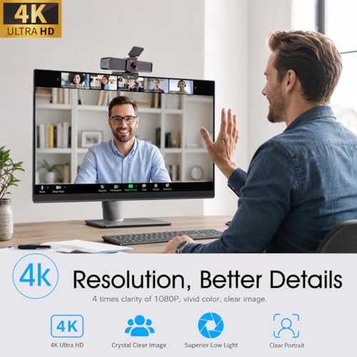 Angetube 4K AI Webcam for PC, 100°Wide Angle & Remote Control 4K Web Camera