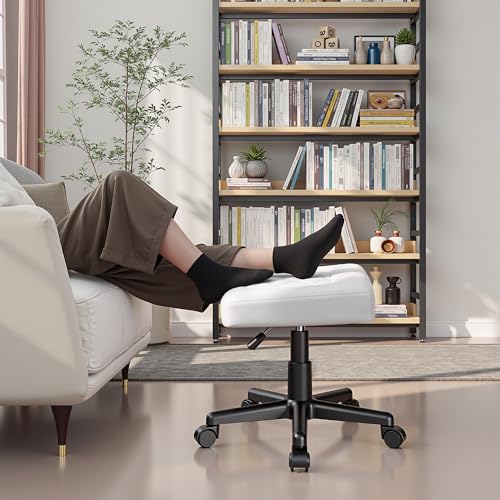 VECELO Under Desk Footrest, PU Ergonomic Foot Rest with Wheels, Comfort Padding, Height Adjustable for Relieving Leg Pain, Stiffness, and etc, White - color: White