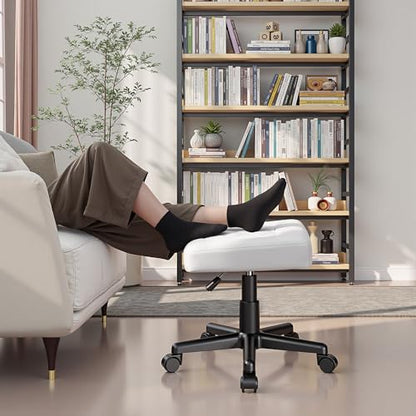 VECELO Under Desk Footrest, PU Ergonomic Foot Rest with Wheels, Comfort Padding, Height Adjustable for Relieving Leg Pain, Stiffness, and etc, White - color: White