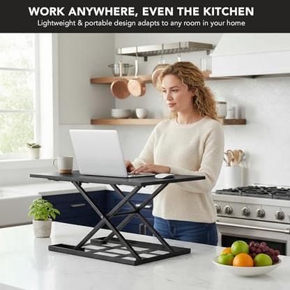 Mount-It! Standing Desk Converter 32" x 22" – Sit Stand Desk Riser with Gas Spring Lift, Slim 2.5" Low Profile, Height Adjustable Desktop Workstation, Preassembled Sit-Stand Solution for Home & Office