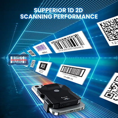 Eyoyo Bluetooth QR Code Scanner 2D Wireless Back Clip Phone Barcode Scanner | Battery Level Indicator, Compatible with 4.7"-7.2" Android Phone, iPhone, UPC USB Bar Code Reader for Book Library Inventory