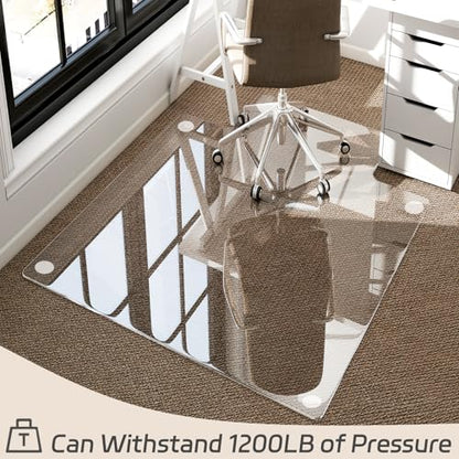 Irregular Tempered Glass Floor Mat - 45" x 53" Office Chair Mat for Carpet | Heavy Duty Hard Rolling Glass Mat, Shatterproof Desk Floor Mat 1/5" Thick for Hardwood Floor/Carpeted Floors, Clear - size: 45" x 53"
