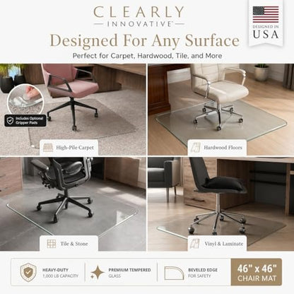 Tempered Glass Office Chair Mat for Carpet & Hardwood, 46" x 46", Clear - color: Clear (Standard Clear), size: 46" by 46" Non-Tabbed