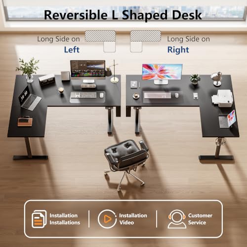Korfile 63" L Shaped Standing Desk Height Adjustable Memory Presets Black - color: Black
