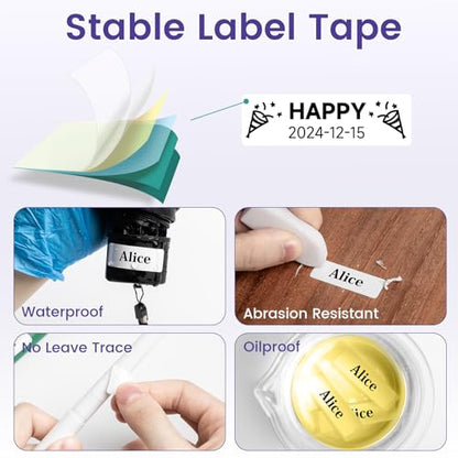Phomemo D30 Portable Thermal Printer, Bluetooth Mini Label Maker Machine | Lightweight Portable Printer Small Label Maker, Abundant Templates Fonts & Icons for Kids Home School Office, Easy to Use - color: Purple
