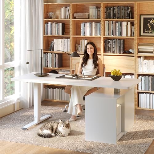 FLEXISPOT 55" Executive Standing Desk with Drawers & CPU Cabinet, White - color: White, size: 55"x28"