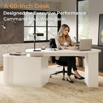 HSH 60 Inch L Shaped Computer Desk, Reversible L Desks with Storage Cabinet - color: White