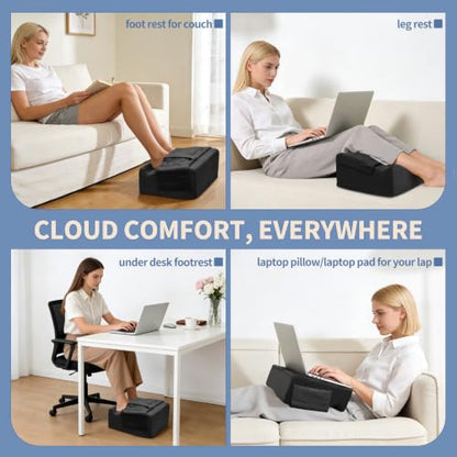 Under Desk Footrest with Rocking Base & Warming Cover, Black Velvet | Washable velvet cover | 15° tilt + rocking base | 2 heights: 6.1"/7.3" | Non-slip | Office, gaming, home - color: Black, size: 12.6" L x 15" W x 7.3"