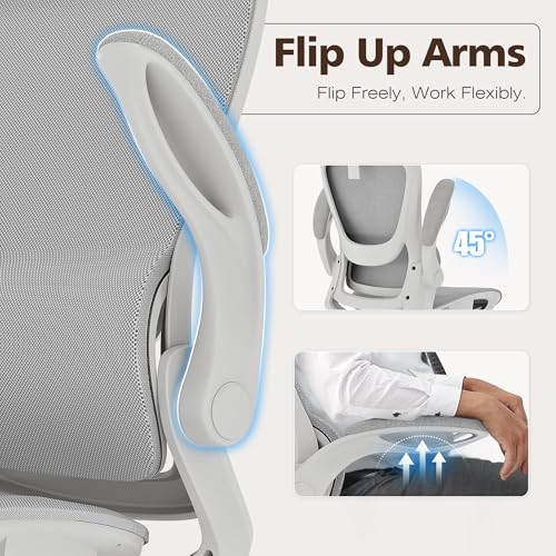 Ergonomic Mesh Office Chair- White Desk Chair, Flip-Up Armrest, Adjustable Headrest, Tilting with Soft Seat and PU Wheel, Elite Home Desk Chair for Work, Study, Gaming (GY1108) - color: White Mesh