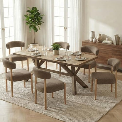 VKNOW Wooden Dining Chairs Set of 6 with Rubberwood Legs, Curved Backrest - color: Dark Brown, size: Set of 6