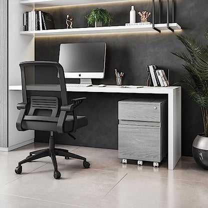 2‑Drawer Rolling File Cabinet with Lock, Under‑Desk Storage & Wheels, Grey