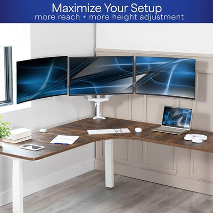 VIVO 17 to 32 inch Triple Pneumatic Monitor Mount, 2 Pneumatic Arms, 1 Fixed, Adjustable Swivel, Rotation, Heavy Duty VESA Desk Stand with C-clamp, Max VESA 100x100, White, STAND-V300GW - color: White, size: Triple Mount