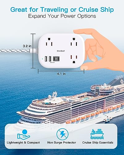 Cruise Essentials 2026,One Beat Travel Power Strip with USB C,Flat Plug - color: White, size: 15Ft