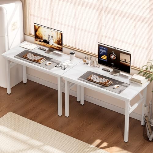 DlandHome 35.8 Inch Small Folding Computer Desk for Home Office, White - color: White + White, size: 35.8 Inches