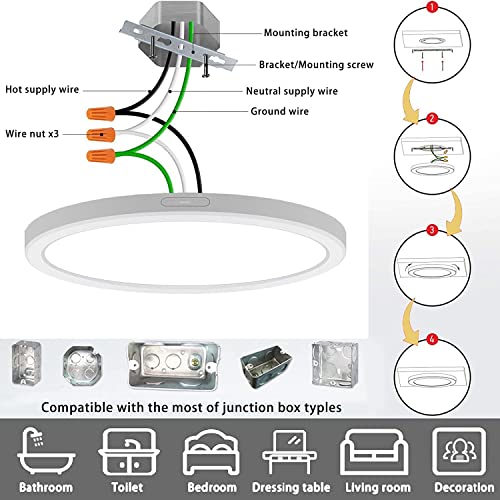 11inch Flush Mount Ceiling Light, White 24W 2400LM Dimmable Ceiling Light Fixtures, 5000K Ultra Thin Round Led Ceiling Light for Bedroom,Living Room,Kitchen, Hallway, Bathroom, 3Pack - size: 11 inch-3 Pack