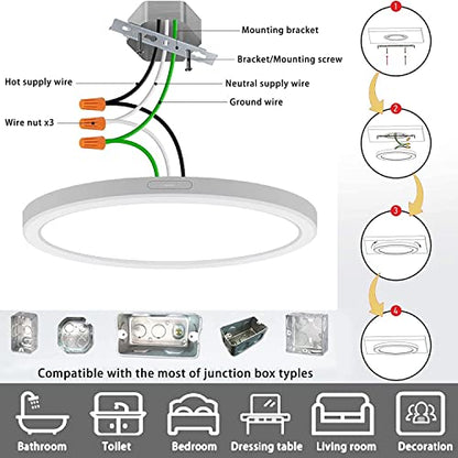 11inch Flush Mount Ceiling Light, White 24W 2400LM Dimmable Ceiling Light Fixtures, 5000K Ultra Thin Round Led Ceiling Light for Bedroom,Living Room,Kitchen, Hallway, Bathroom, 3Pack - size: 11 inch-3 Pack