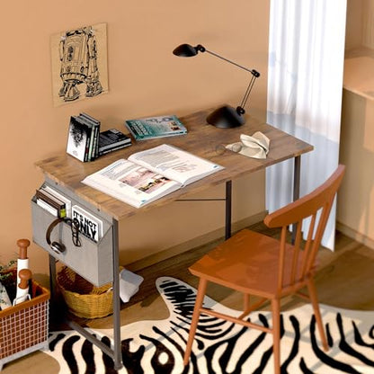 Small Space Writing Desk with Headphone Hooks, Modern Simple Design, Suitable for Study, Home Office and Children's Room - color: Brown, size: 40 Inch