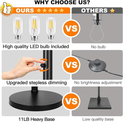 Dimmable Floor Lamp, 3 Lights Black Arc Floor Lamp, Modern Tall Standing Tree Lamp with Beige Linen Shades & Heavy Base, 3000LM LED Bulbs, Bright Lighting for Living Room, Bedroom, Office & Reading - color: Matte Black- Beige Linen Shade