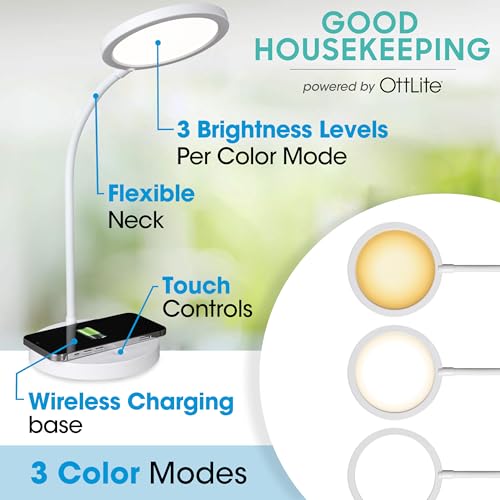 OttLite Good Housekeeping Circular LED Lamp, Wireless Charging, White - color: White