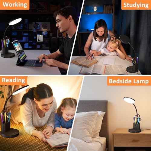 LED Desk Lamp for College Dorm with Pen Phone Holder, Black - color: Black
