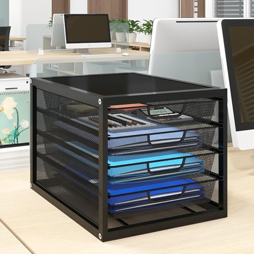 Natwind Mesh Desk Organizer with 4 Tier Sliding Drawers,Black | Paper Sorter, Multi-Functional Home Office Supplies Storage Tray for Letters, Documents,Mail, Files, Arts & Crafts Supplies - size: 4 drawers
