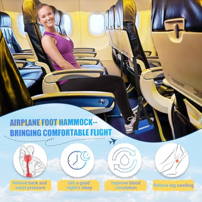 Airplane Foot Fammock, No Collapse Thickened Bamboo Plane Foot Rest Travel | Portable Airplane Foot Sling Wing with Thickened Foam & Carry Bag, Long-Flight Travel Essential Designed to Relax Your Feet - color: 1 Pc Blue