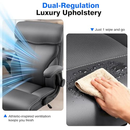 Office Chair - Executive High Back Breathable Comfy Desk Chair with Lumbar Support - Ergonomic Leather Rolling Swivel Computer Chair with Rock Function for Working Studying Gaming Relaxing