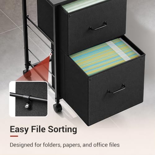 DEVAISE 2 Drawer Mobile File Cabinet, Rolling Printer Stand - color: Black, size: 15.7''D×15.4''W×26.8''H