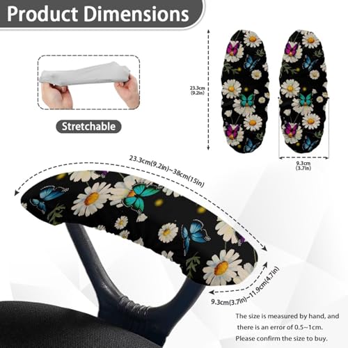 Floral Office Chair Arm Covers Set of 2, Sunflower Daisy Print Chair Armrest Covers, Removable Office Chair Covers Stretchy Washable Chair Arm Rest Covers for Office Home Chair, Pink - color: Butterfly Daisy-black