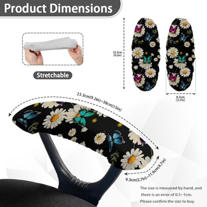 Floral Office Chair Arm Covers Set of 2, Sunflower Daisy Print Chair Armrest Covers, Removable Office Chair Covers Stretchy Washable Chair Arm Rest Covers for Office Home Chair, Pink - color: Butterfly Daisy-black