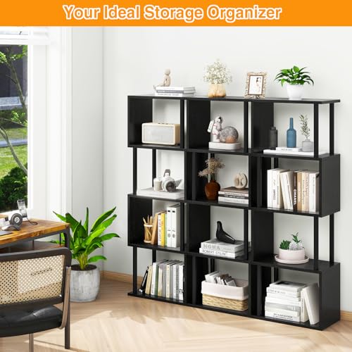 IBUYKE 5-Tier Tall Bookshelf,S-Shaped Geometric Bookcase,Black WBC015B - color: Black, size: 5 Tier