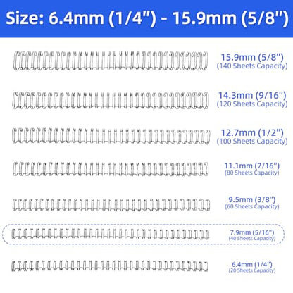 Rayson Wire Binding Spines, 5/16" 3:1 Pitch, 32-Loop Black, 100 Pack - size: 5/16" (40 Sheets Capacity)