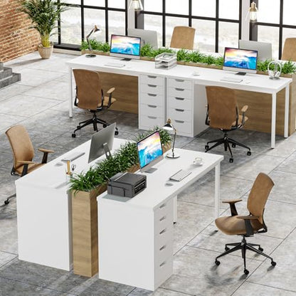 Tribesigns Computer Desk with 5 Drawers, 47 inches Rustic Brown Home Office Desk with Storage, Modern Simple Laptop Desk Study Writing Table for Small Spaces (1, White) - color: White