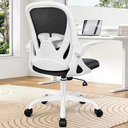 Office Chair Ergonomic Desk Chair with Flip up Armrests Swivel Breathable Desk Mesh Computer Chair with Adjustable Lumbar Support and Height for Conference Room (White) - color: White