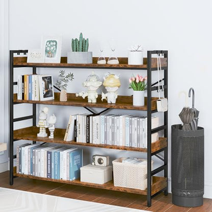 HCHQHS 4 Tier Bookshelf, Adjustable Industrial Bookcase, Vertical Tall Book Shelf, Wood and Black Metal Open Bookshelves for Home Office, Living Room, Bedroom - color: Rustic Brown, size: 4-Tier (47"W x 44"H)